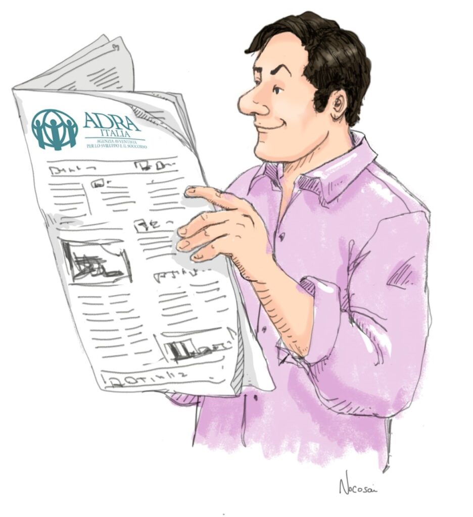 Fumetto di un uomo che legge le ADRA News